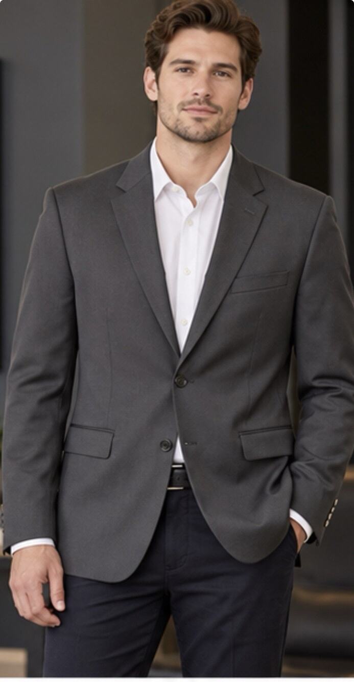 H&M Men’s Blazer 44R Charcoal Gray Slim Fit Stretch 2 Button Sport Coat